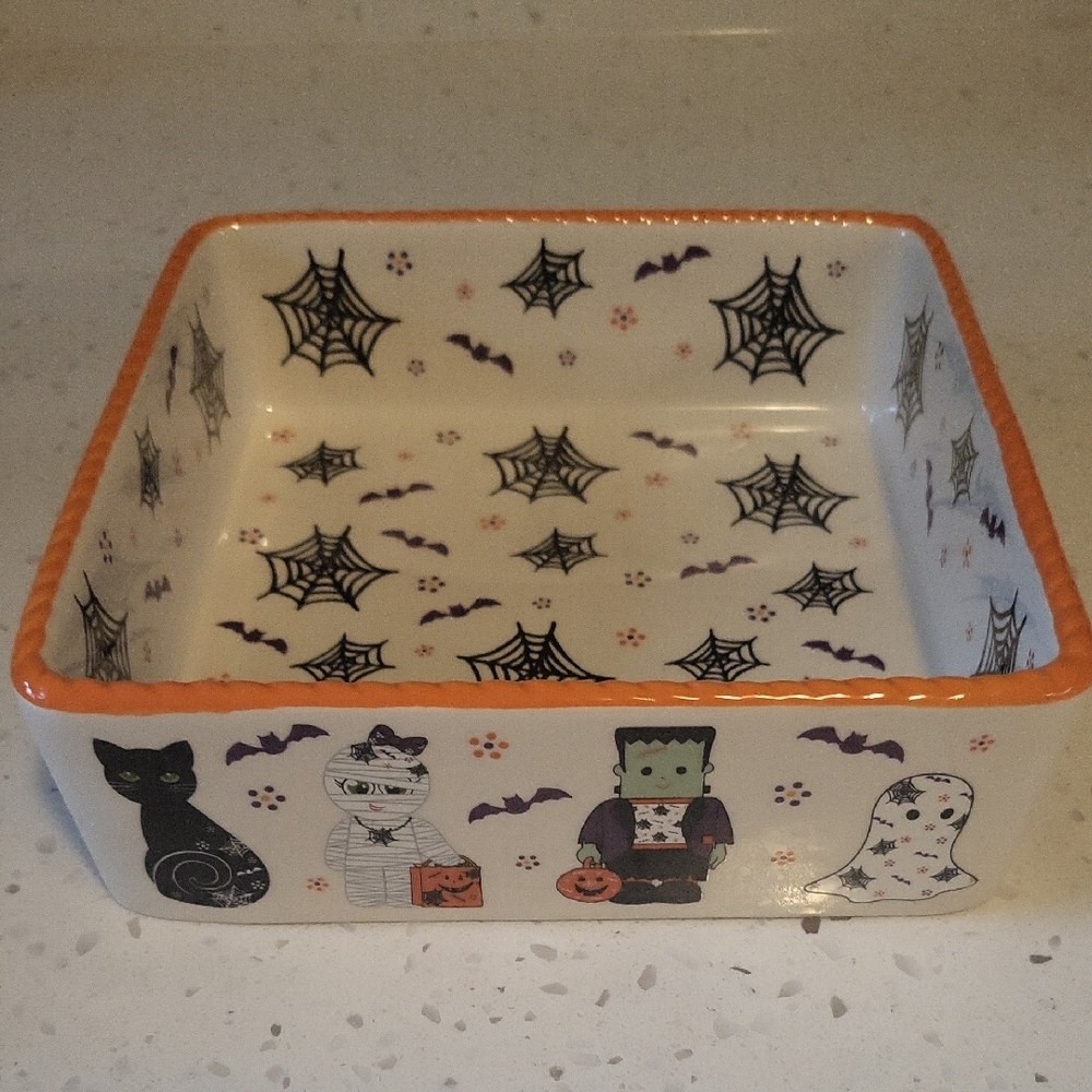 Temp-Tations Halloween Ceramic Bowl with Black Cat and Orange Rim